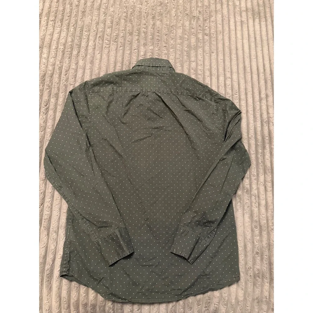 J.Crew Mens Secret Wash Stretch Shirt Classic Fit Polka Dot Green Small